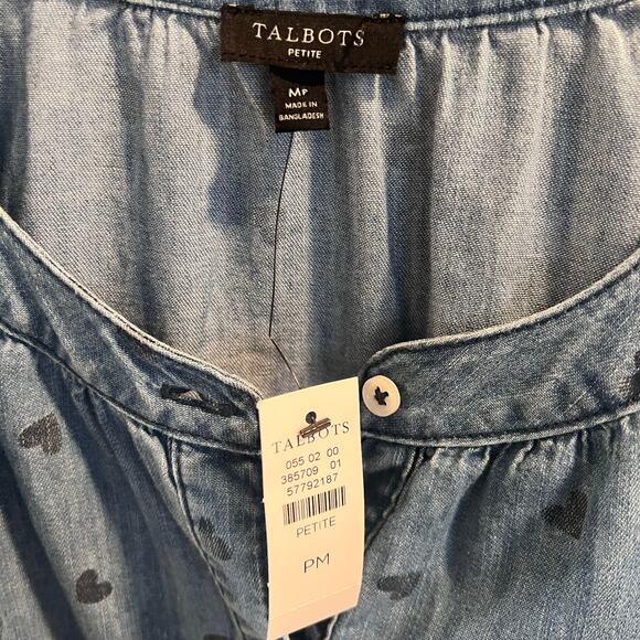 NWT Talbots 100% Cotton Heart Patterned Denim Ruffle Top Size MP - Picture 4 of 8